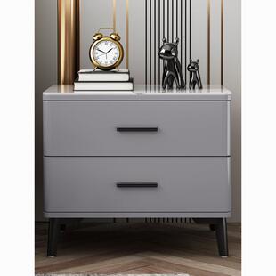 烤漆床头柜轻奢现代卧室极简高端全实木床边柜整装储物柜2024新款