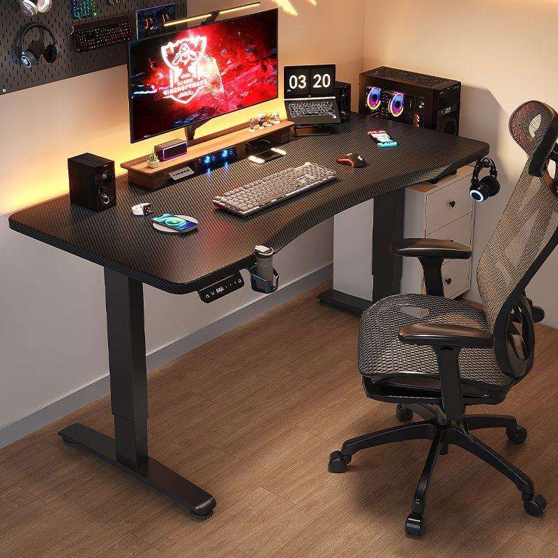 电动升降桌实木工作台智能电脑桌台式家用办公书桌子可调节电竞桌