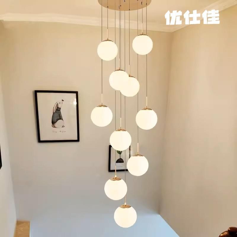 楼梯吊灯客厅长吊灯现代简约loft别墅酒店客厅轻奢复式公寓旋转灯