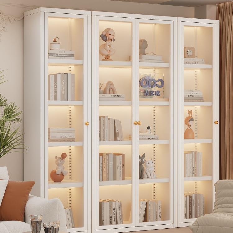 家用钢制书柜置物架带玻璃门防尘儿童书架收纳柜客厅储物柜展示柜