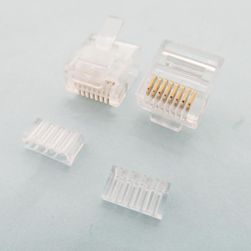 短体两件式水晶头三叉镀金芯片网线Cat6千兆网络超六类水晶头