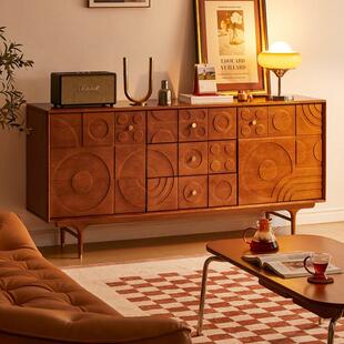 实木雕花斗柜卧室储藏边柜复古餐边柜北欧中古小户型收纳2024新款