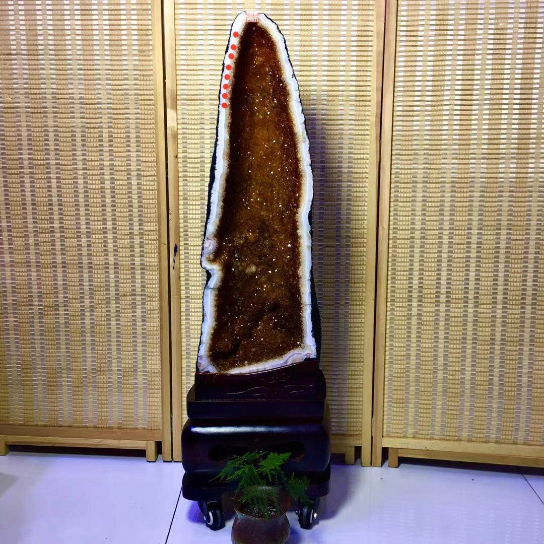 矿宝天然巴西黄晶洞簇黄水晶原石黄色水晶摆件紫晶洞水晶球摆件