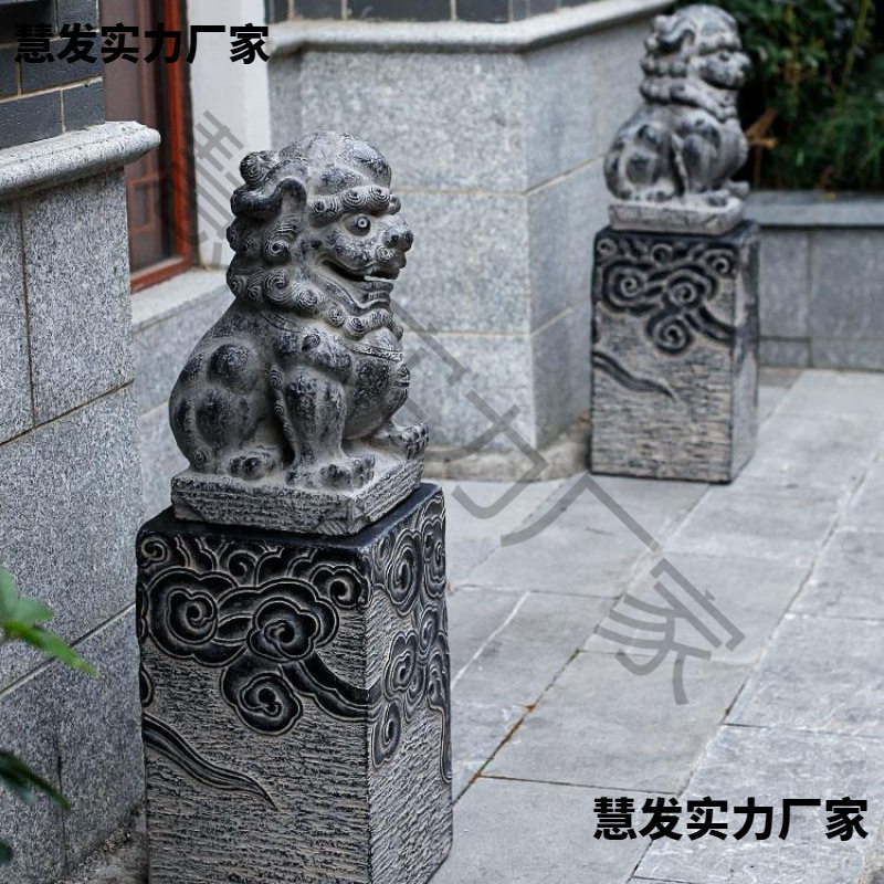 青石石雕石狮子一对花园装饰石墩门墩抱鼓石庭院开业门口貔貅摆件