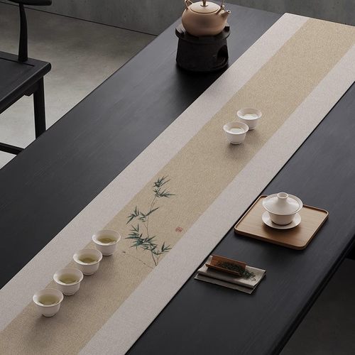 新中式茶席禅意桌旗茶台棉麻布艺