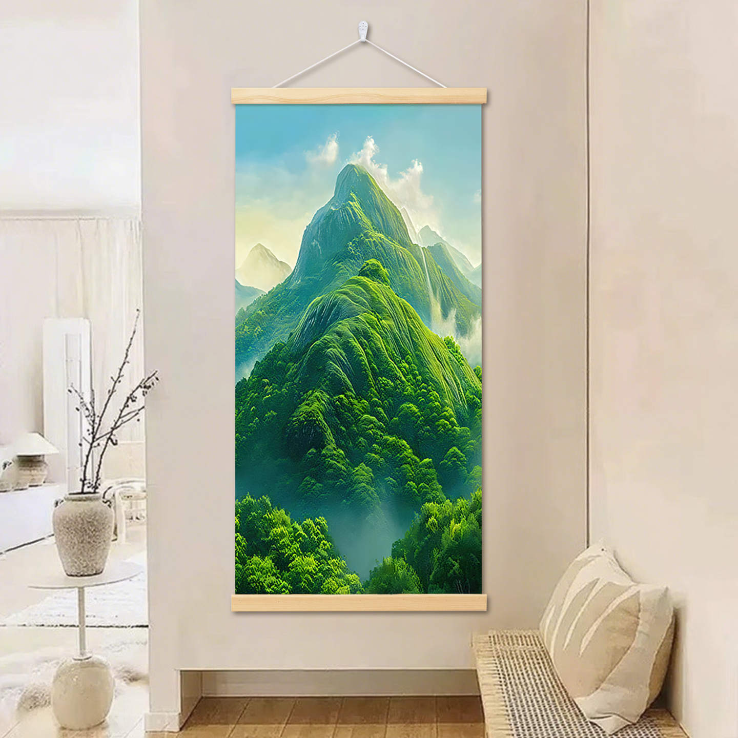 现代简约山水画玄关餐厅风景挂画青山图客厅背景墙壁装饰画定制图片