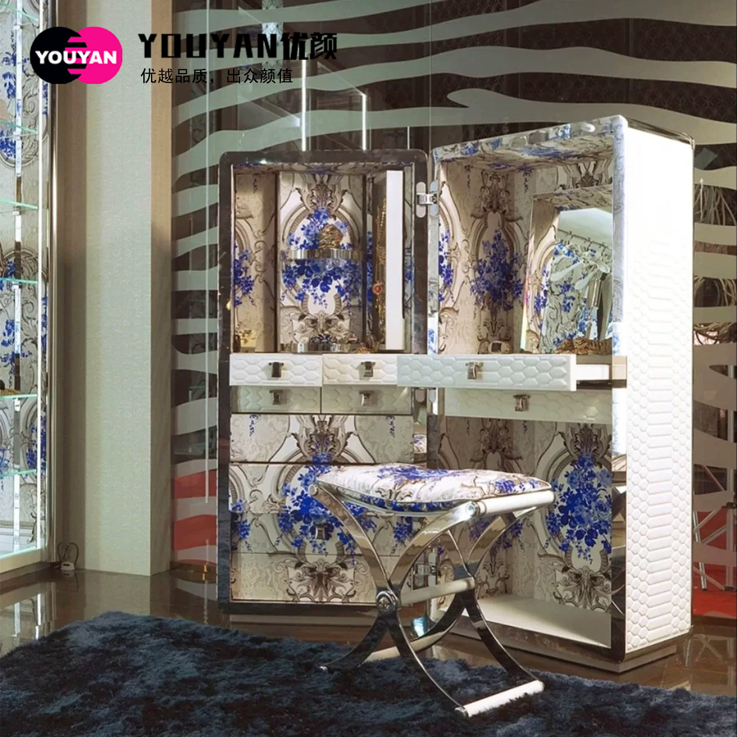 艺术感豪华首饰柜意式轻奢梳妆台高端豪宅别墅设计师款首饰收纳柜