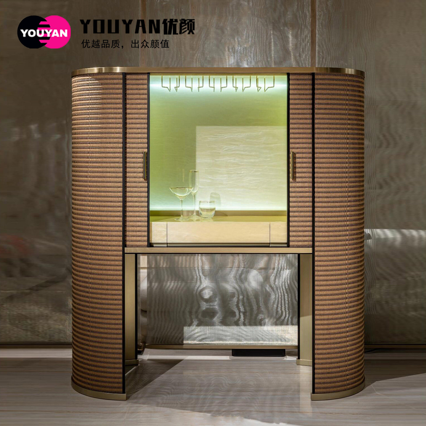 意式轻奢酒柜高端豪宅别墅设计师款手工编织独特高级感装饰储物柜