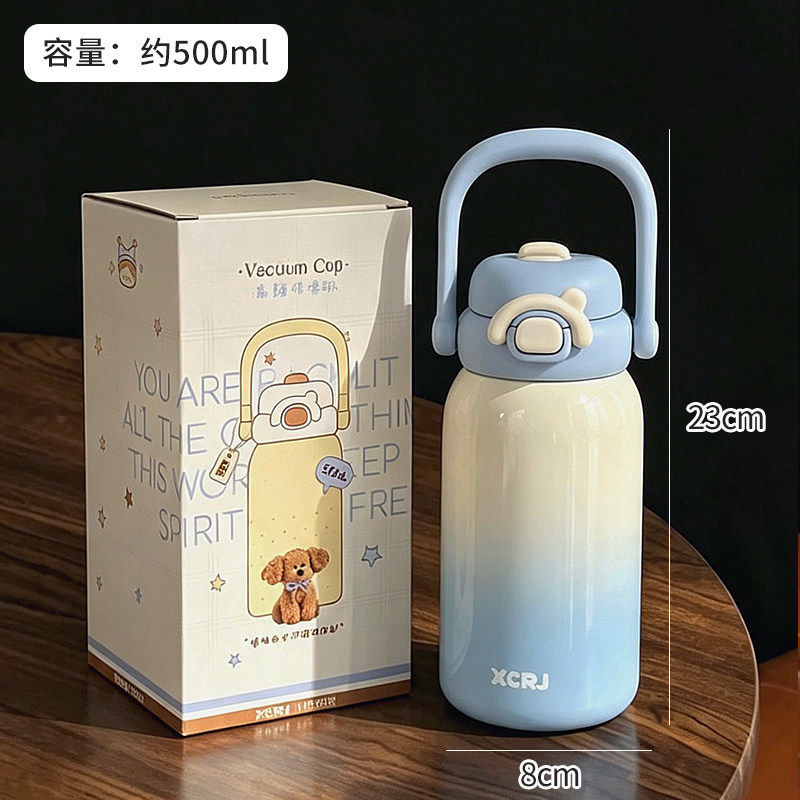 不锈钢保温杯高颜值双饮水杯吸管杯大容量女生儿童外出携带杯子新