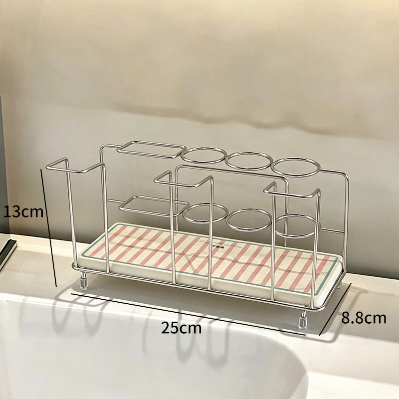 电动牙刷置物架2026不锈钢洗漱台面硅藻泥吸水垫牙膏漱口杯架