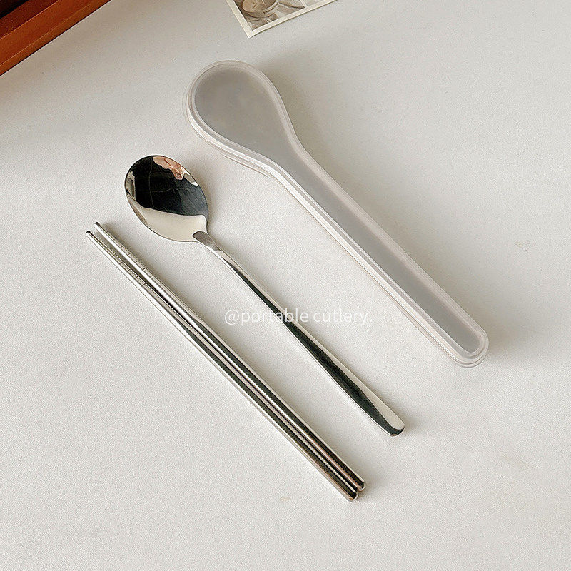 ins筷子勺子套装一人用餐具收纳盒便携学生上班族外出携带感