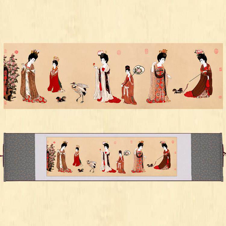 蜀锦蜀绣国风礼物四川特色刺绣手工艺品簪花仕女客厅卷轴挂画送礼