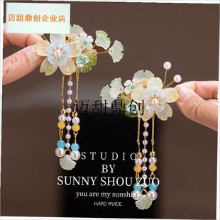 服发饰儿童古风头饰女童花朵流苏蝴蝶发J卡甜美女宝宝中国风对夹,