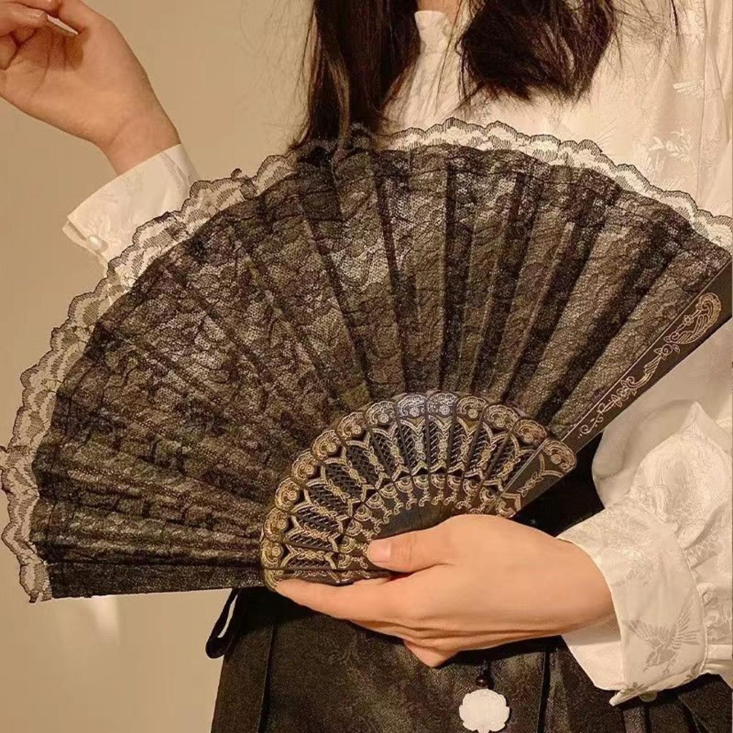 黑色蕾丝扇子蕾丝扇网红扇折扇