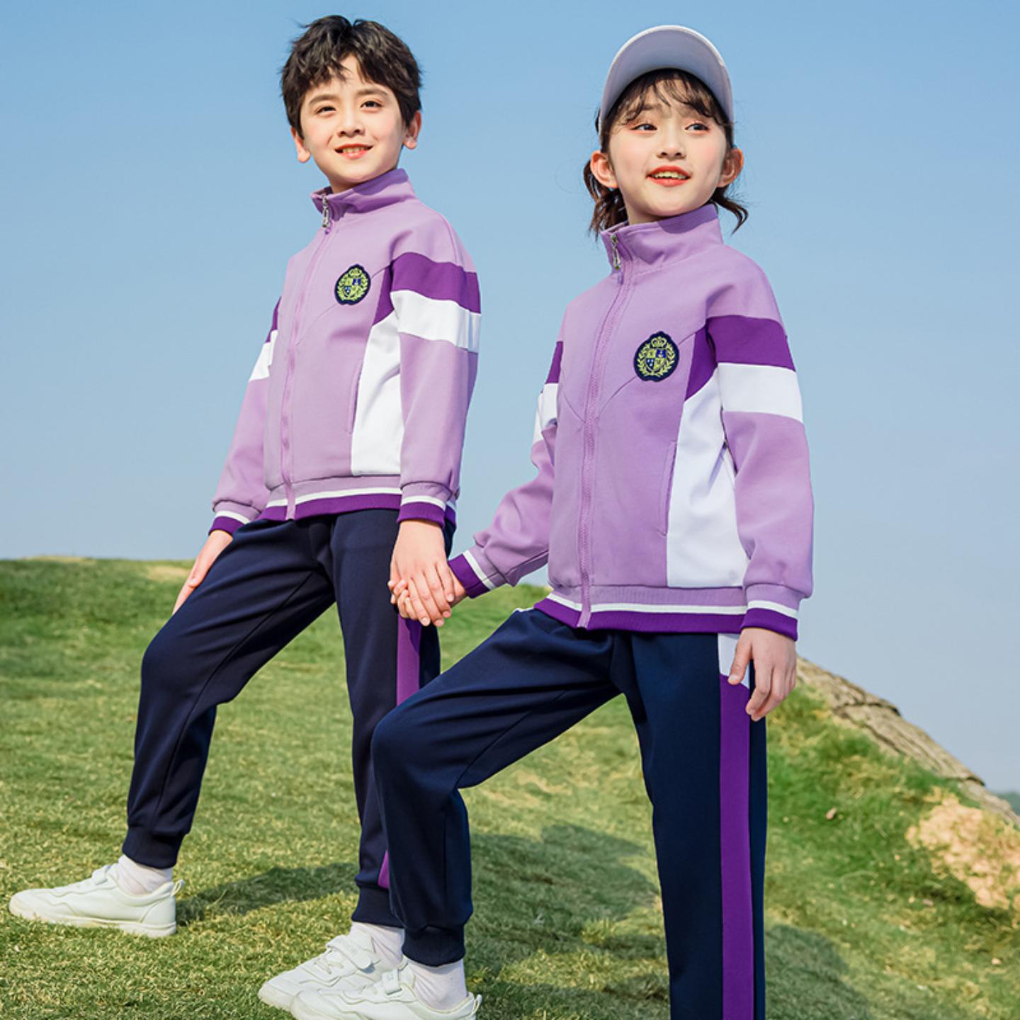 紫色校服套装儿童班服春秋款
