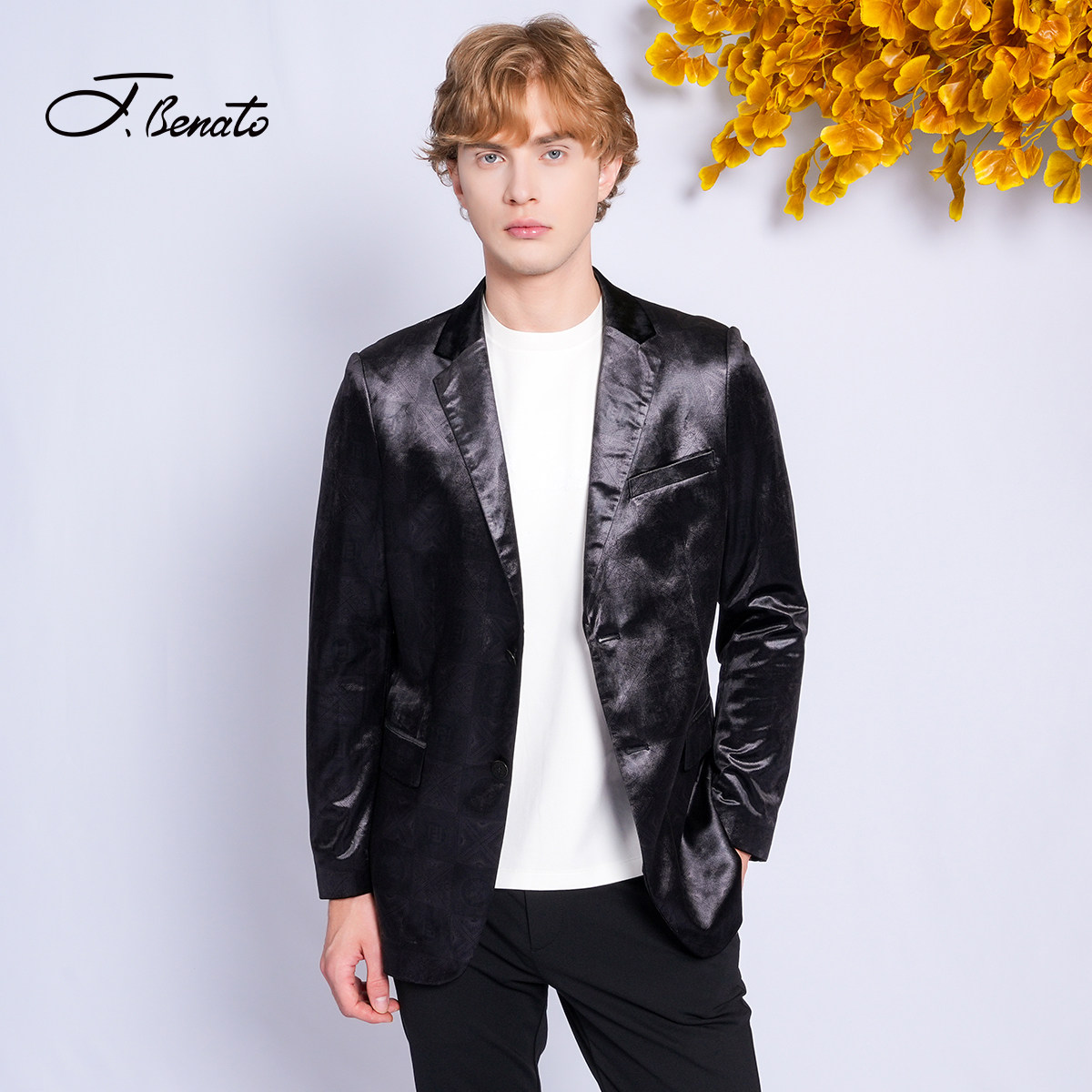 宾度男装秋冬季男士轻奢巴洛克丝绒印花商务休闲西装黑色通勤西服,男装,休闲西服,淘宝优惠券,粉丝福利购,淘宝优惠卷