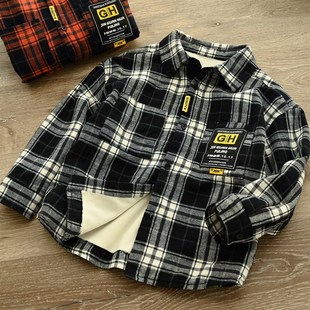 83528 儿童纯棉加绒格子衬衫 男童女童衬衣外套 中大童 童装 冬款