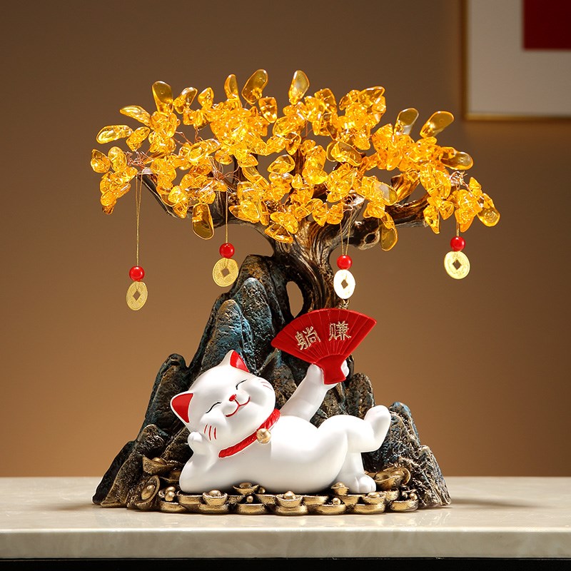 财源广进招财猫发财树摆件客厅酒柜收银台装饰品乔迁店铺开业礼物