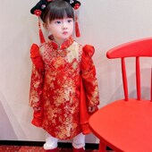 女宝宝中国风抓周岁连衣裙红色百日宴旗袍 新款 唐装 礼服2022年秋季