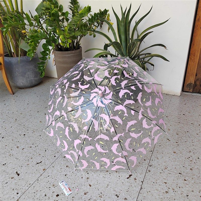 日单捡漏量少半自动粉嫩海豚可爱直骨长柄塑料环保雨雪伞POE少女,居家日用,伞,淘宝优惠券,粉丝福利购,淘宝优惠卷