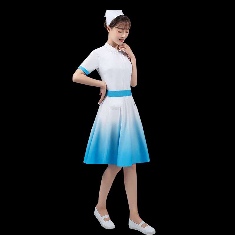 医护士舞蹈演出服女短袖弹力修身连衣裙红十字白衣天使舞台表演服