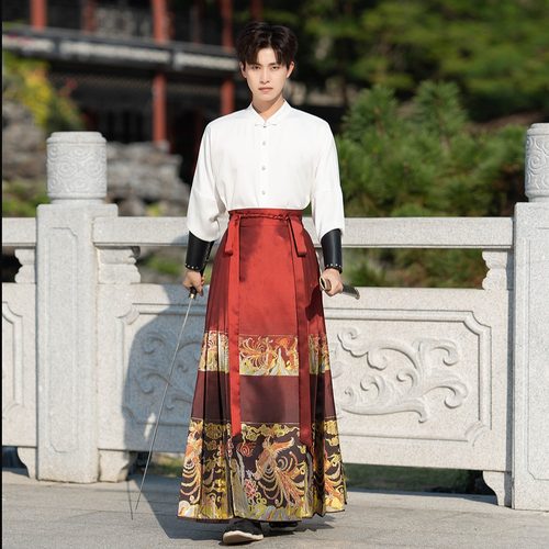 古装中国风斗篷披肩汉服新中式配马面裙的衬衫马面裙男士套装春秋