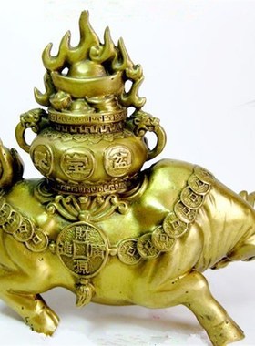 黄铜送财牛摆件聚宝盆店铺办公室客厅摆设纳偏财聚财助运纳福吉祥