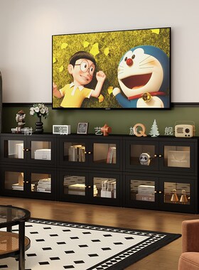 无甲醛书柜矮柜落地书架黑色复古格子组合柜边柜收纳电视柜置物架