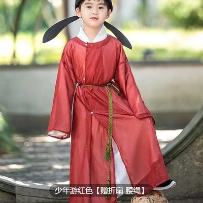 唐宋制诗人李白王维孟浩然古装儿童汉服书生国学圆领汉服诗词朗诵