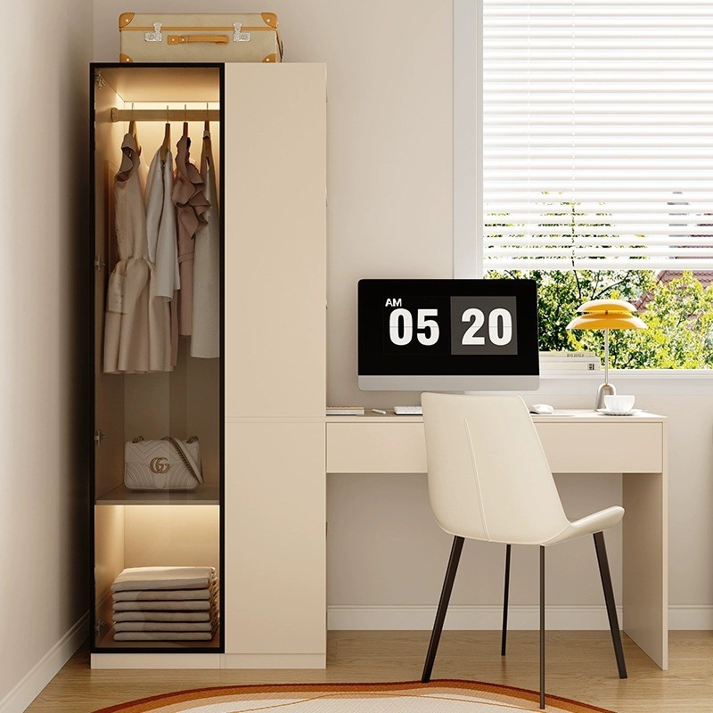 卧室书桌衣柜组合小户型家用单人写字桌书桌书柜一体转角办公桌