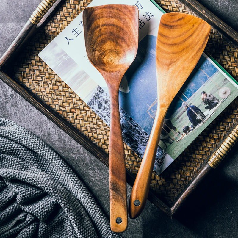 日式木质锅铲家用不粘锅专用铲子商用鸡翅木锅铲餐厅长柄木柄锅铲