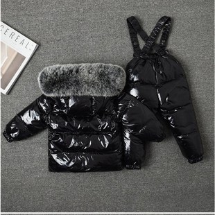 冬季新款儿童羽绒服套装宝宝婴儿背带裤套装男童女童貉子毛滑雪服