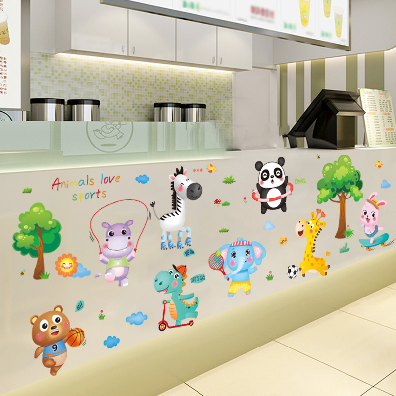 宠物店吧台面墙面装饰卡通动物墙贴纸创意3d立体墙纸自粘墙壁贴画图片
