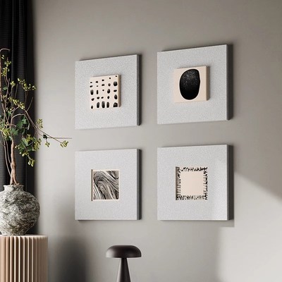 中古风客厅玄关装饰画黑白高级感餐厅挂画极简抽象立体背景墙壁画