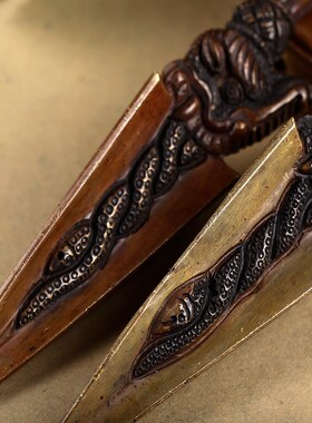 藏传密宗法器 尼泊尔手工纯铜三面马头明王杵 普巴杵 金刚杵