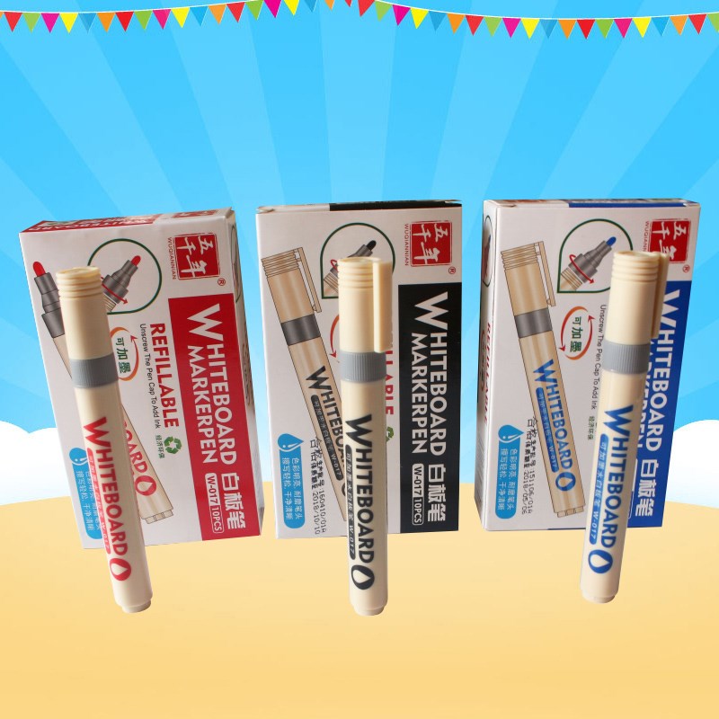 10支装五千年白板笔可加墨水可擦儿童黑色水性记号笔办公用品易擦