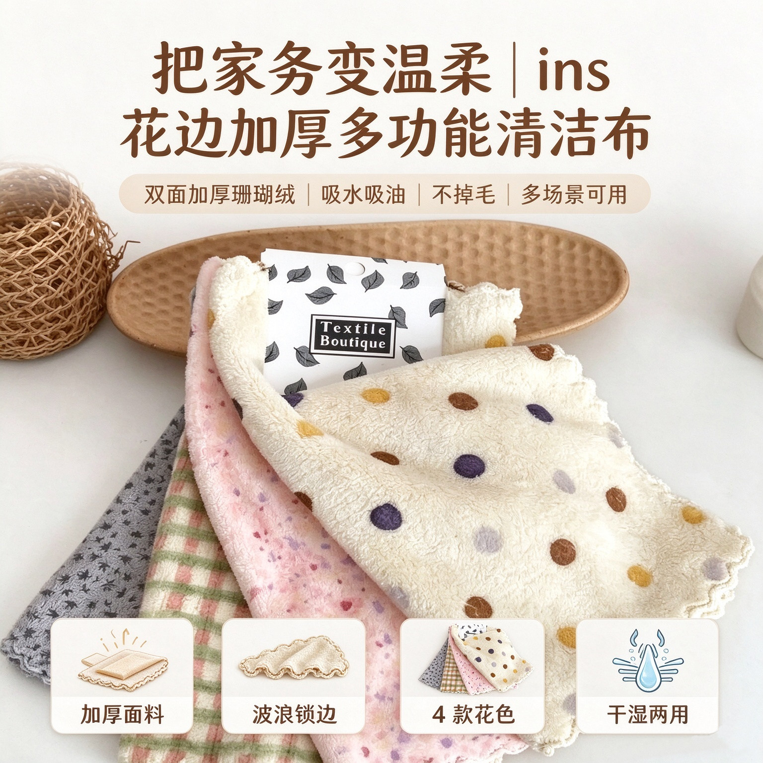 波点加厚吸水速干不沾油抹布