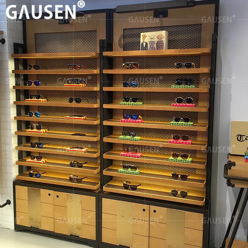 经典木九十快时尚LOFT工业风眼镜金属铁艺木纹陈列展示中岛柜台架