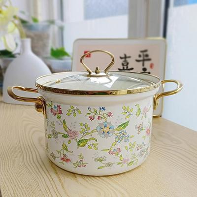 搪瓷防溢汤锅20cm24cm珐琅炖锅高筒锅加高双耳蒸锅燃气灶电磁炉用