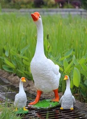 田园彷真鹅雕塑玻璃纤维大白鹅摆件乡村庭院休闲 农场装饰户外园