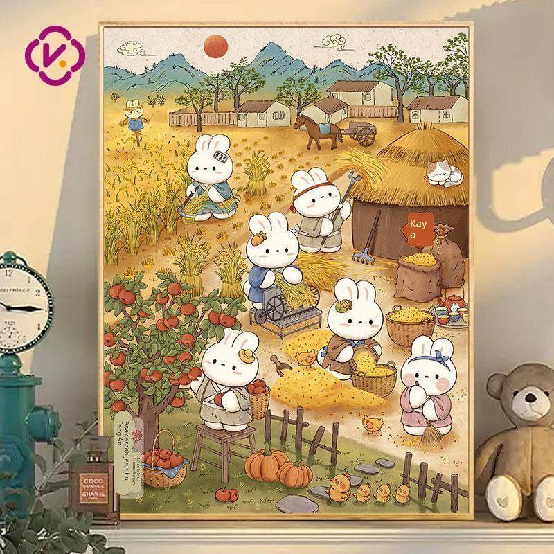 珂云谷丰兔子钻石画2024新款带框客厅中国风点贴钻砖石贴画十字绣,居家布艺,钻石绣,淘宝优惠券,粉丝福利购,淘宝优惠卷