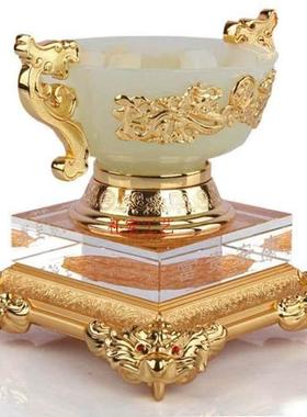 玉碗呈祥金镶琉璃玉摆件送领导生日礼品对碗结婚礼物家居酒柜摆设