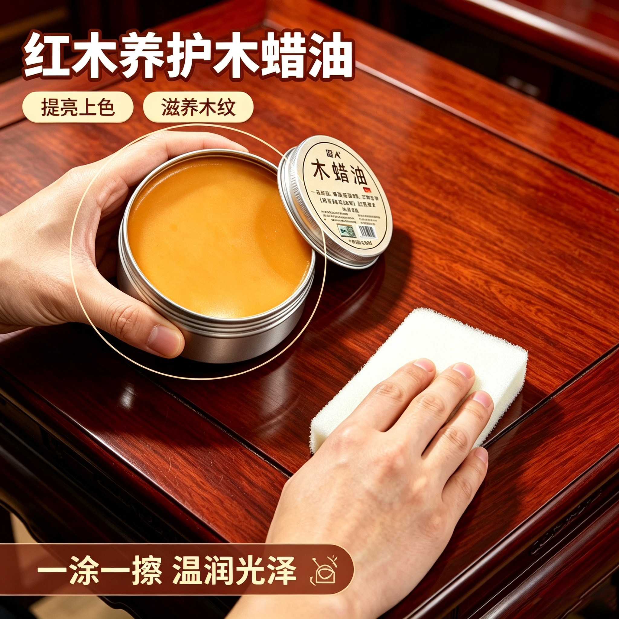 木蜡油实木红木家具木头抛光蜡保养专用打蜡透明色防腐固体蜂蜡