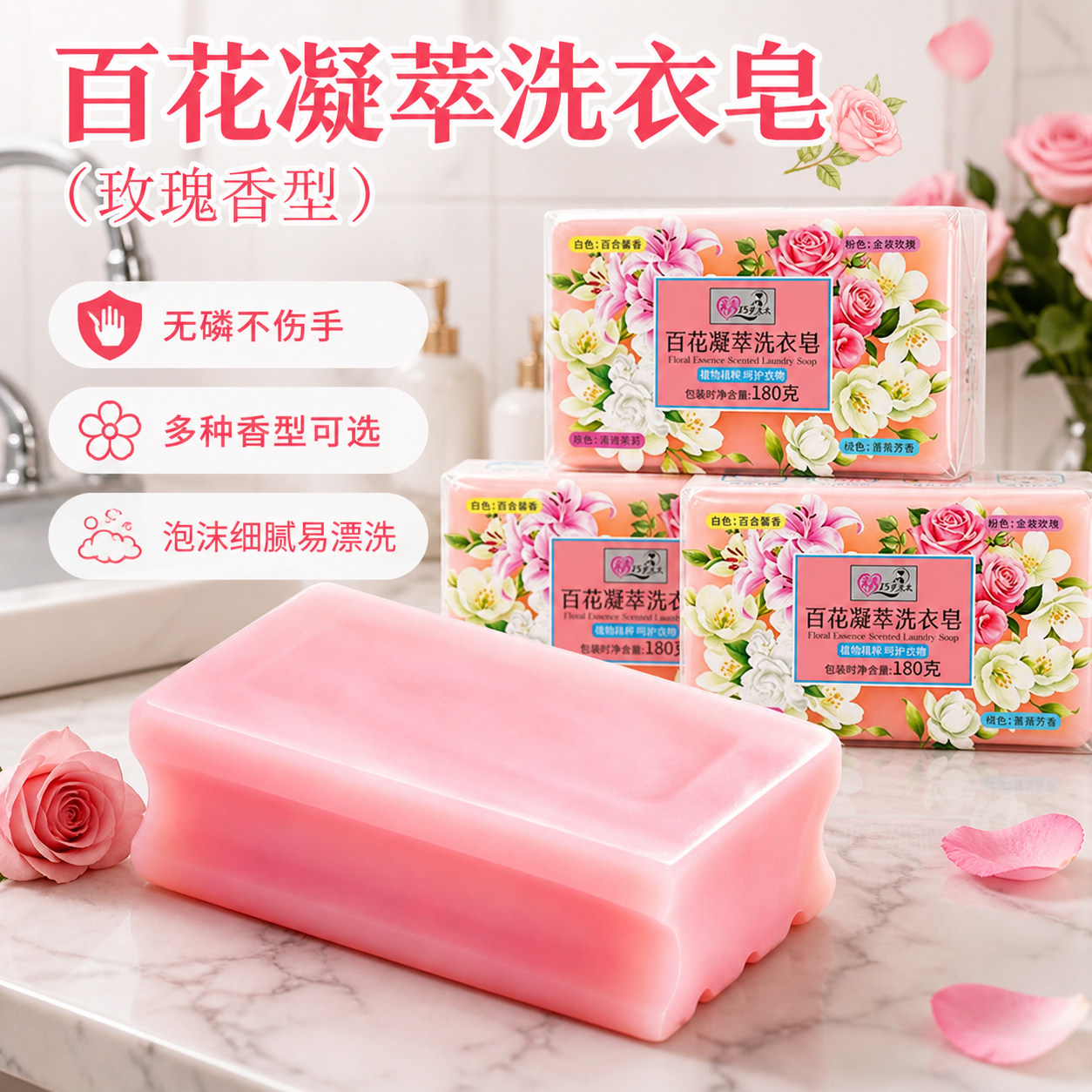 花香洗衣皂透明皂玫瑰香水皂深层去渍家庭装肥皂增白皂正品整箱囤