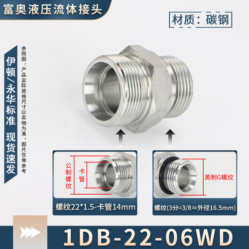 液压卡套直通1DB-WD重型H型24内锥碳钢英制G螺纹ED圈密封接头