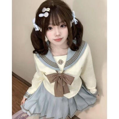 猫看花JK制服原创抹茶白巧日系水手服套装女中间服短袖甜美学院风