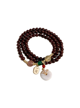 极速d多圈石榴石平安扣手链女z小众设计感复古手饰网红闺蜜项链