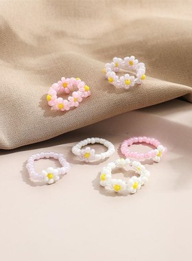 极速Pink rice jBead Flower Ring Set 6-Piece set rings women