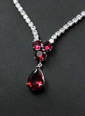 极速项链锆石婚纱链新娘套装礼服水滴配饰耳环简约首饰Z套百搭红