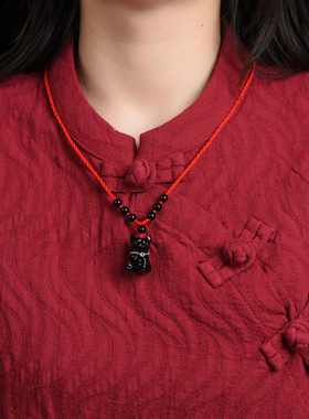 极速天然黑曜石狗吊坠生肖属兔小狗形饰挂件本命P年2023生肖狗吉